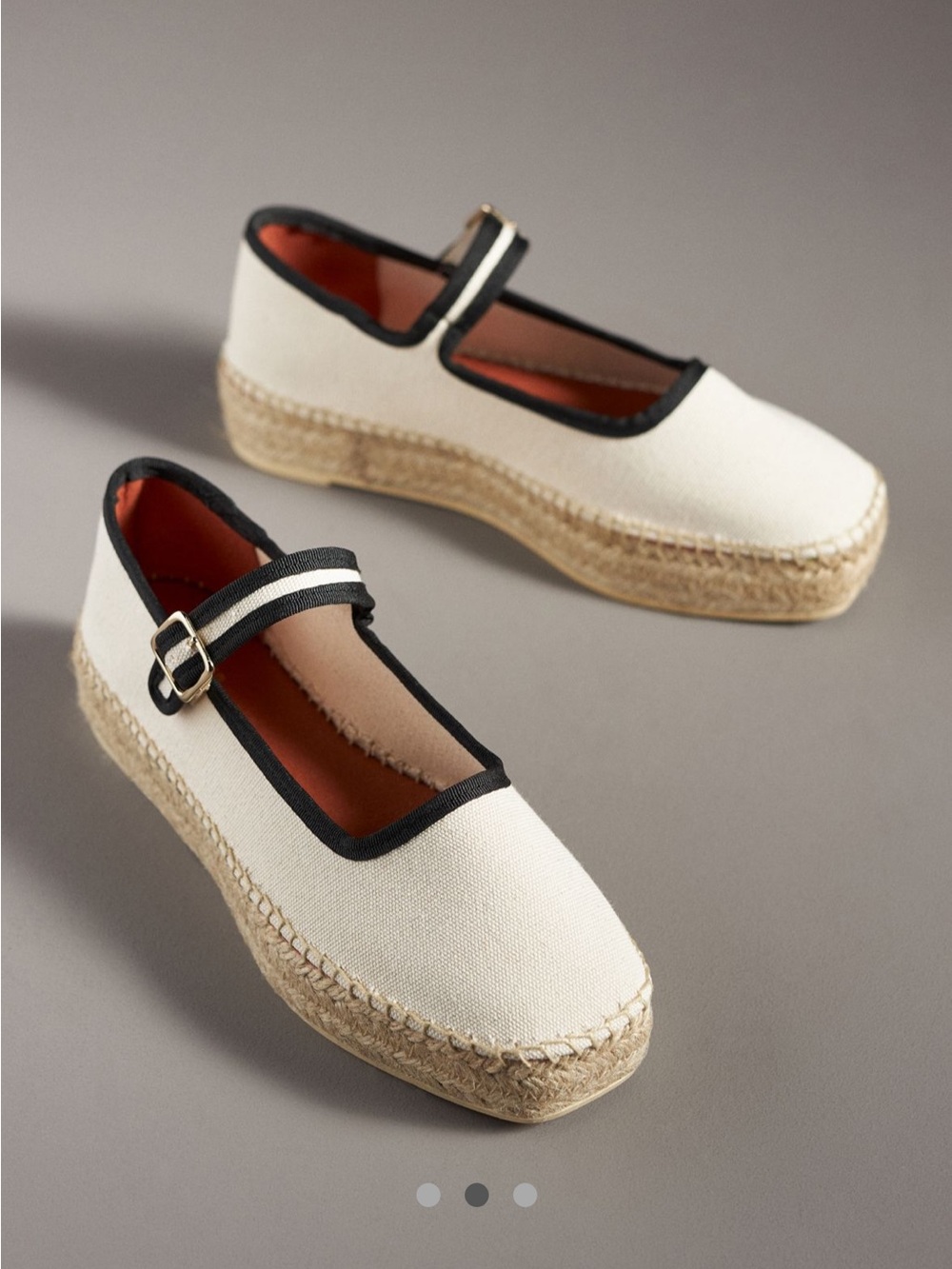 Maeve Mary Jane Espadrille in Cream with Black Trim